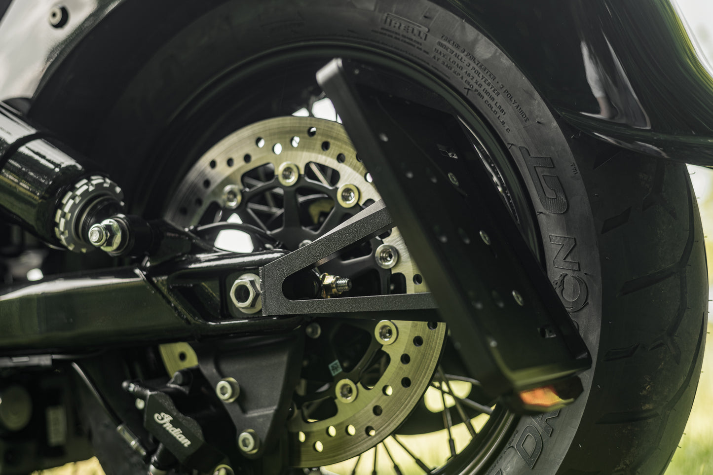 Zoomed Harley Davidson motorcycle with Killer Custom license plate bracket