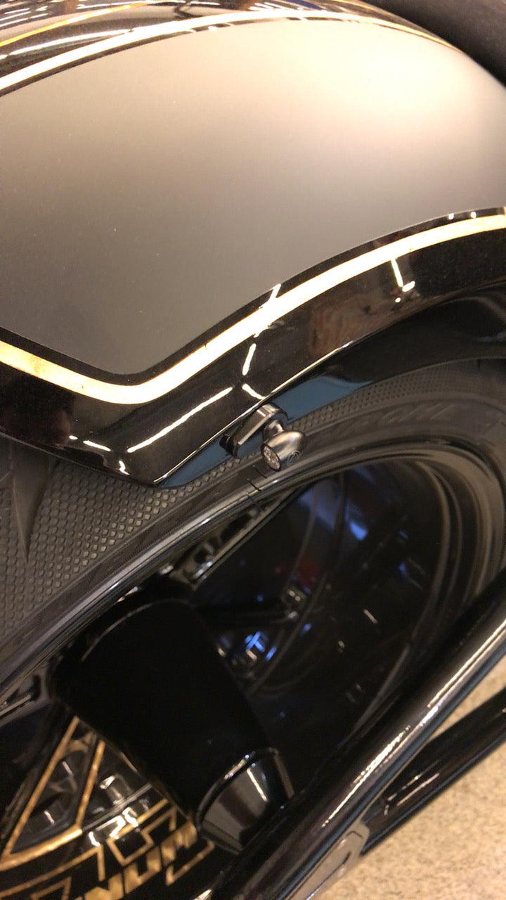 Zoomed Harley Davidson motorcycle with Killer Custom micro turn signal adapter kit