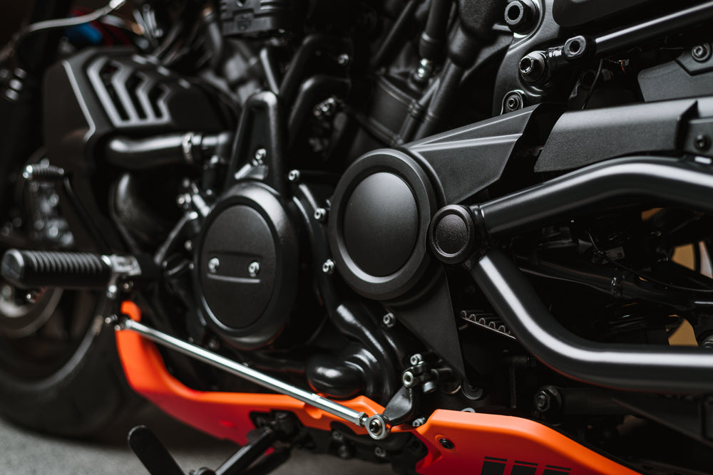 Zoomed Harley Davidson motorcycle with Killer Custom swingarm axle cover set