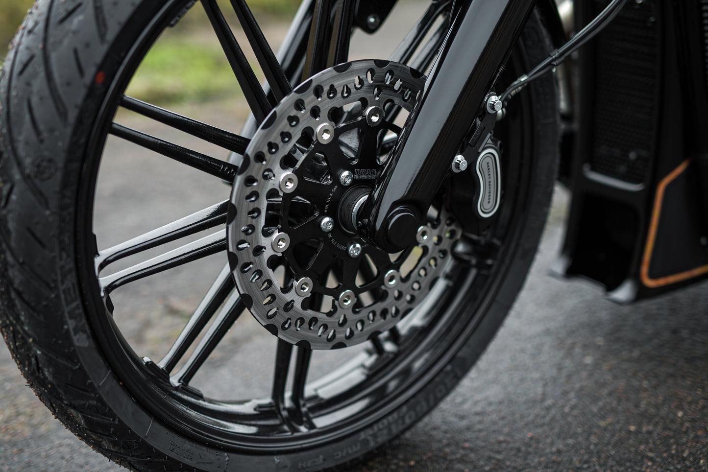 Zoomed Harley Davidson motorcycle with Killer Custom front brake rotor