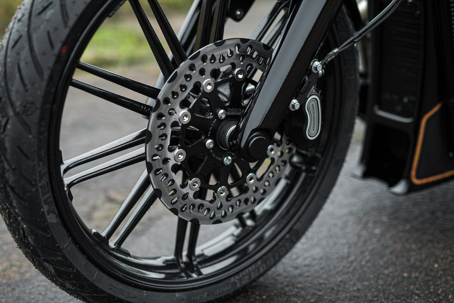 Zoomed Harley Davidson motorcycle with Killer Custom front axle cover set