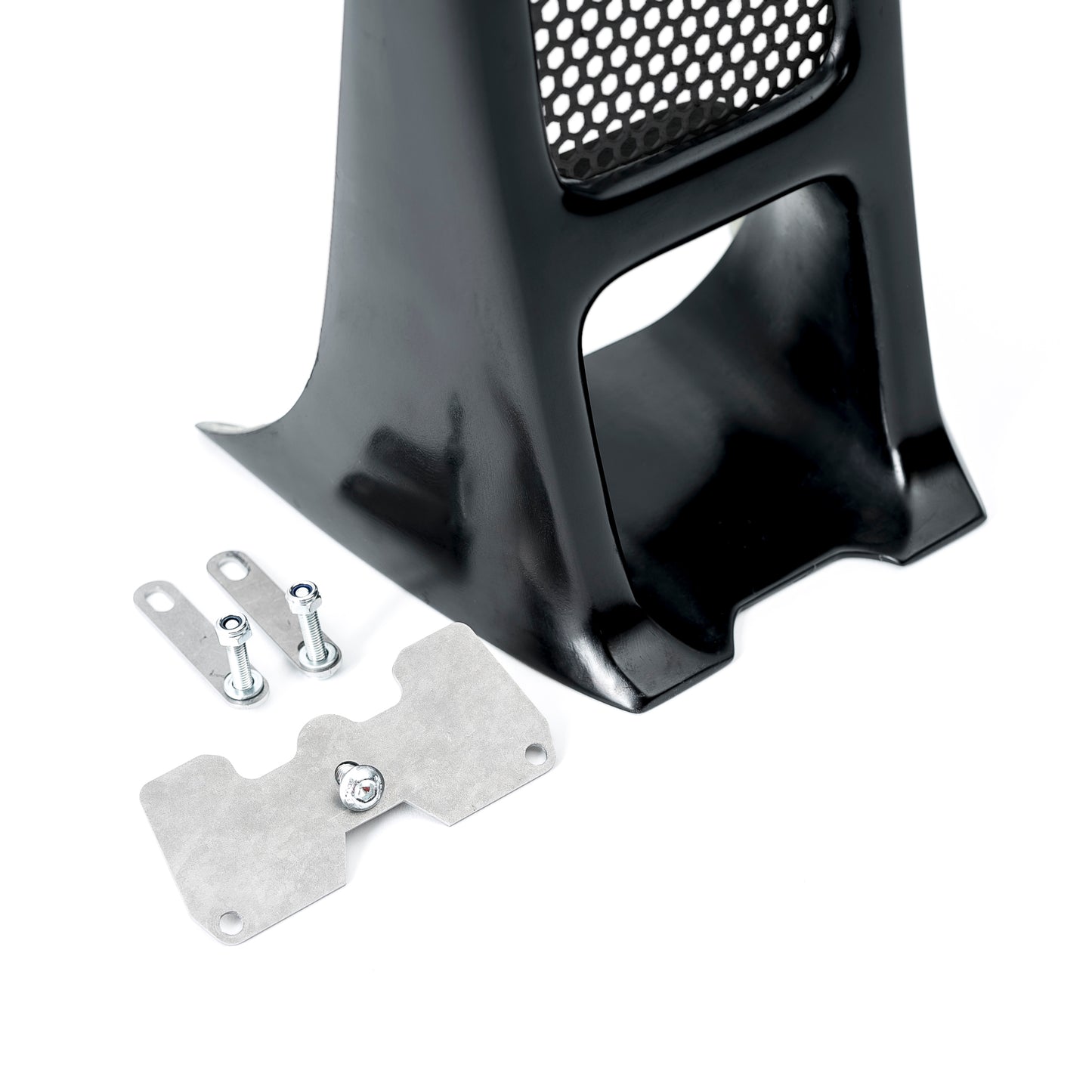 Zoomed Harley Davidson radiator cover with suitable screws and brackets by Killer Custom white background