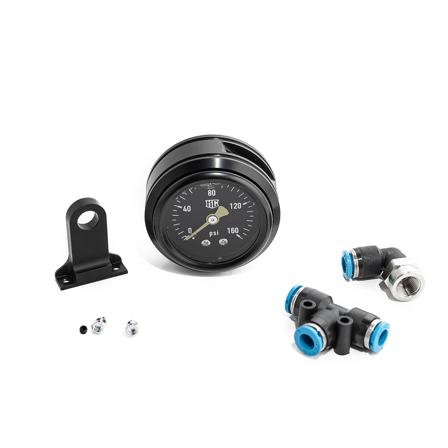 "Twin Cam" Rocker Box Mounted Air Ride Black Pressure Gauge Kit