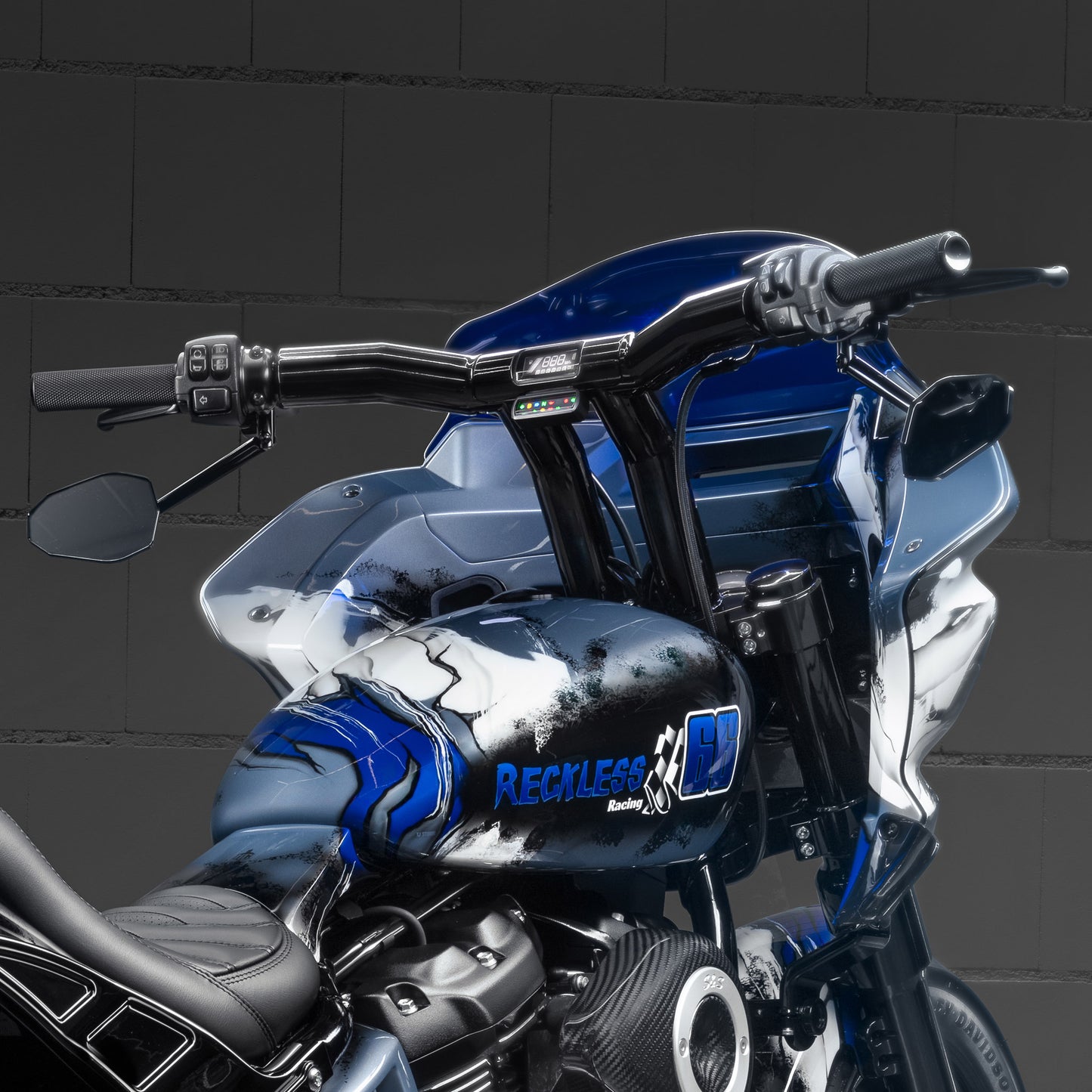 "Back Saver" Raked T-Bar Mega Handlebars (With Stealth View Speedometer Option)