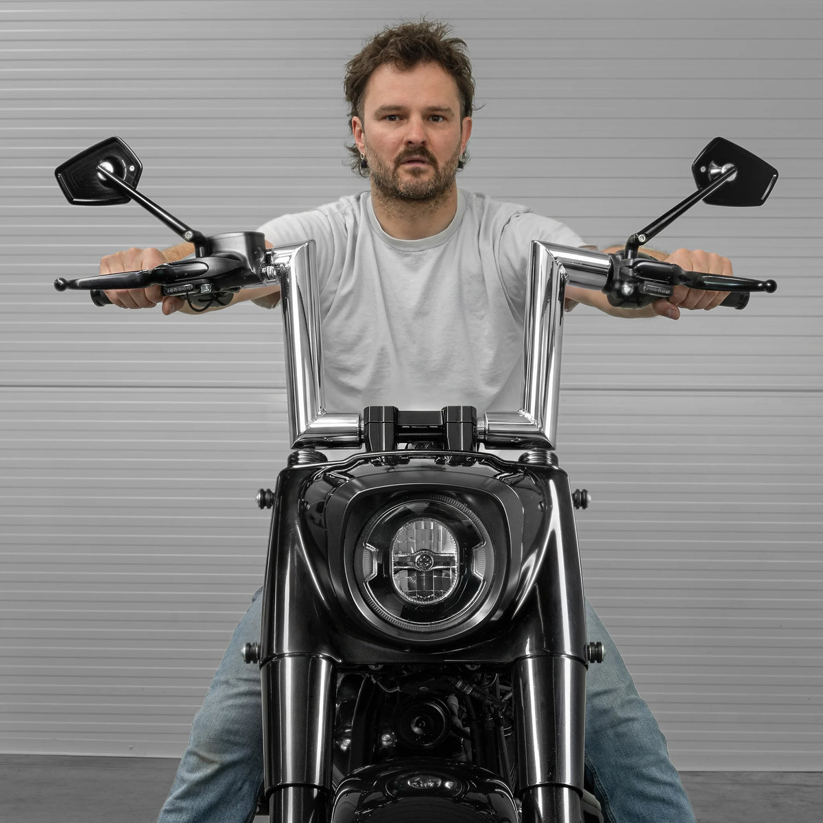 "Outlaw" 2" Fat Bars Built for Harleys with 1.25" Risers, Chrome
