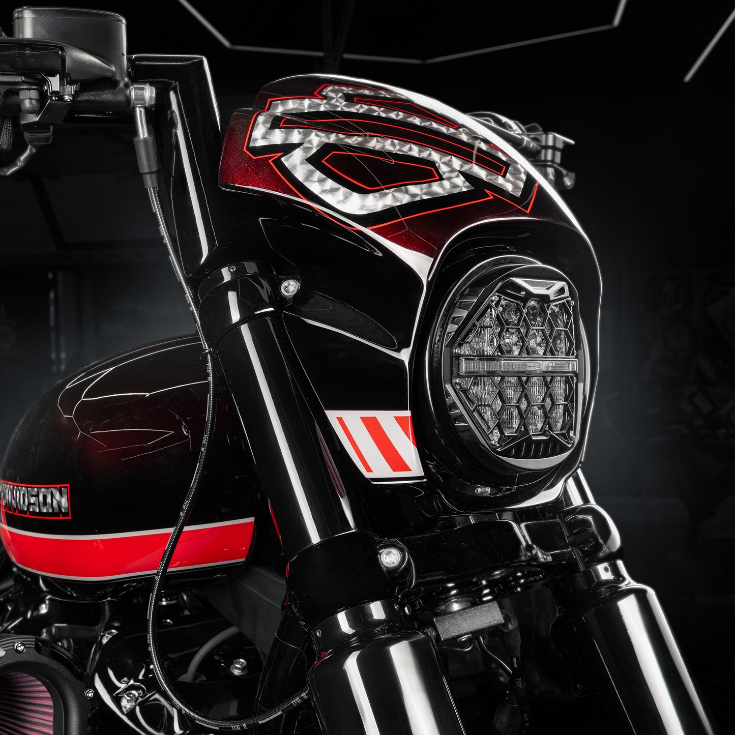 5 3/4" Honeycomb LED Headlight ECE Approved for Harley Street Bob FXBB & Breakout FXBR