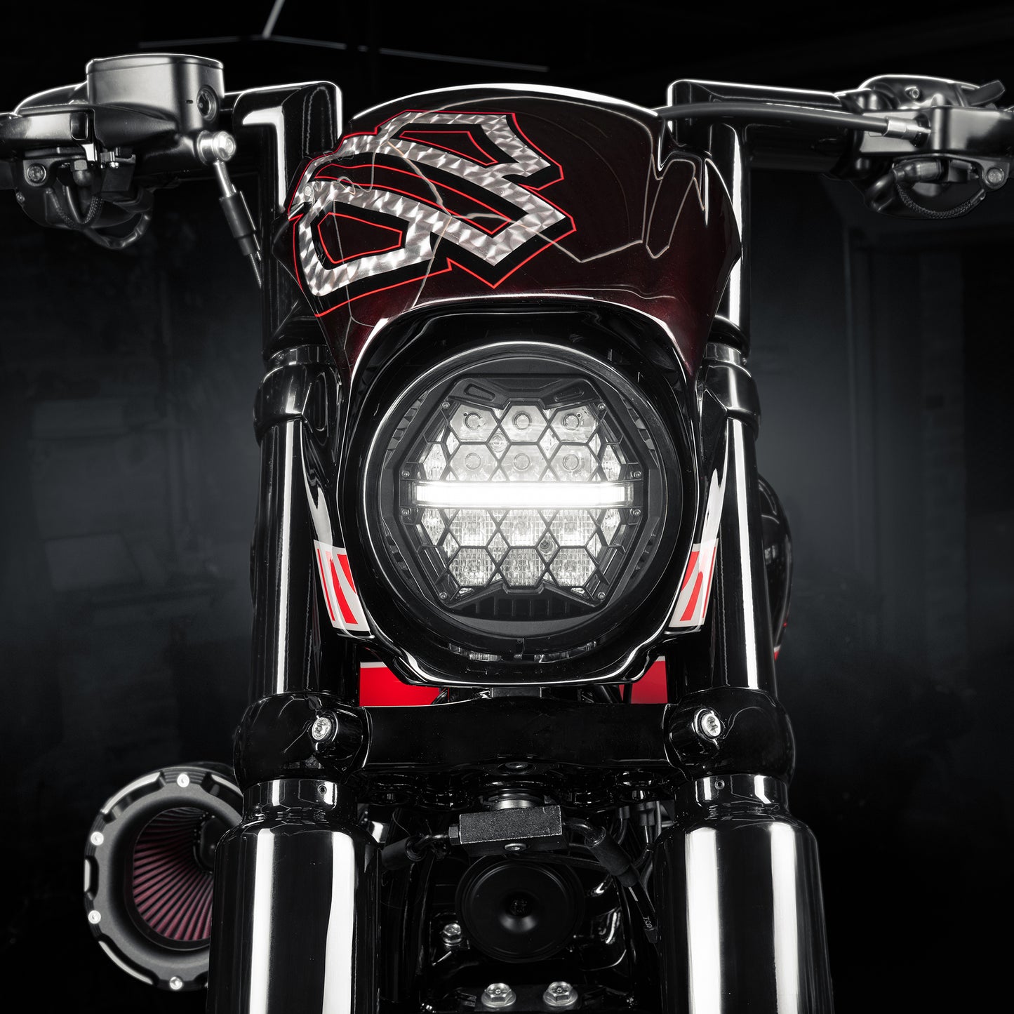 5 3/4" Honeycomb LED Headlight ECE Approved for Harley Street Bob FXBB & Breakout FXBR